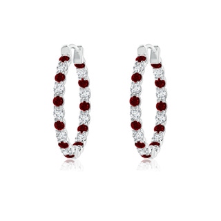 1.5mm AAAA Prong-Set Ruby and Diamond Inside Out Hoop Earrings in P950 Platinum