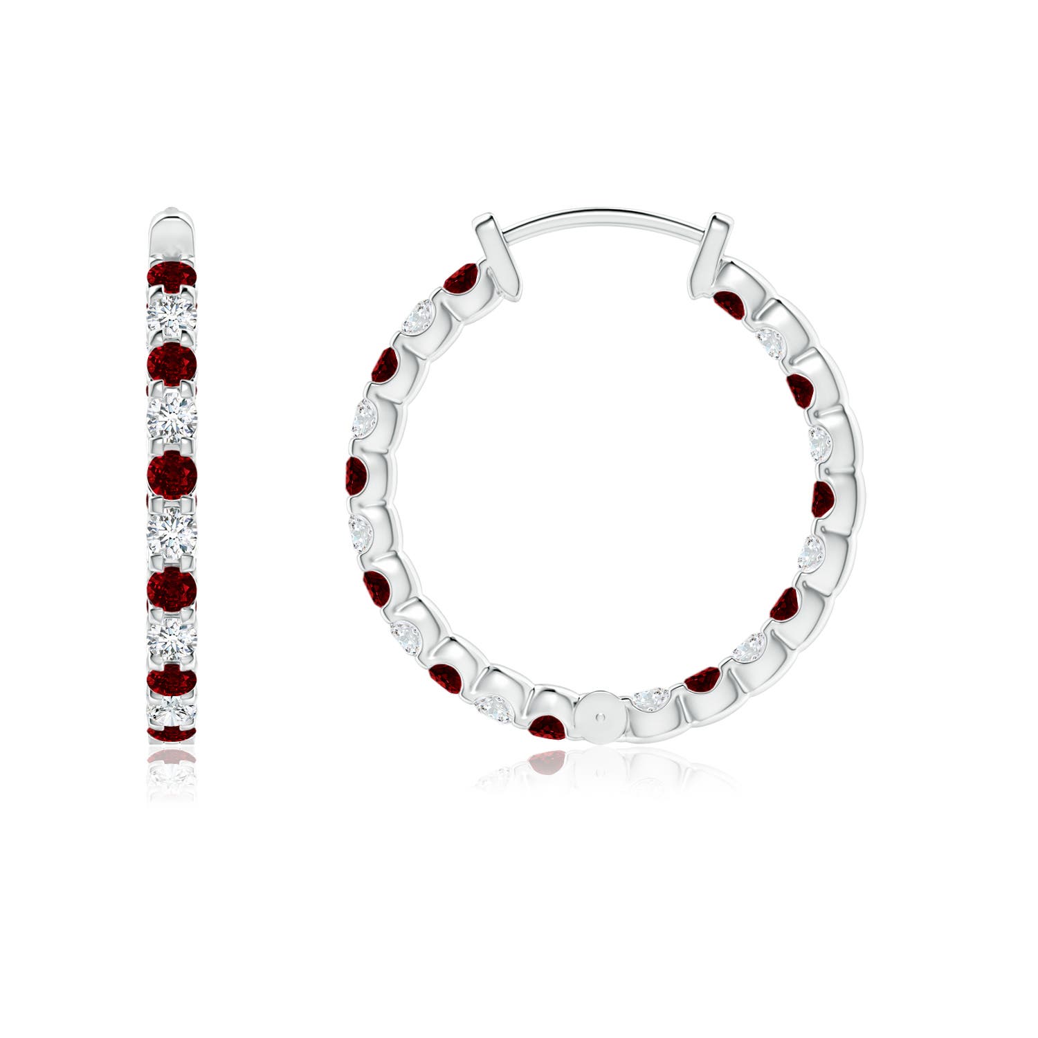 1.5mm AAAA Prong-Set Ruby and Diamond Inside Out Hoop Earrings in P950 Platinum