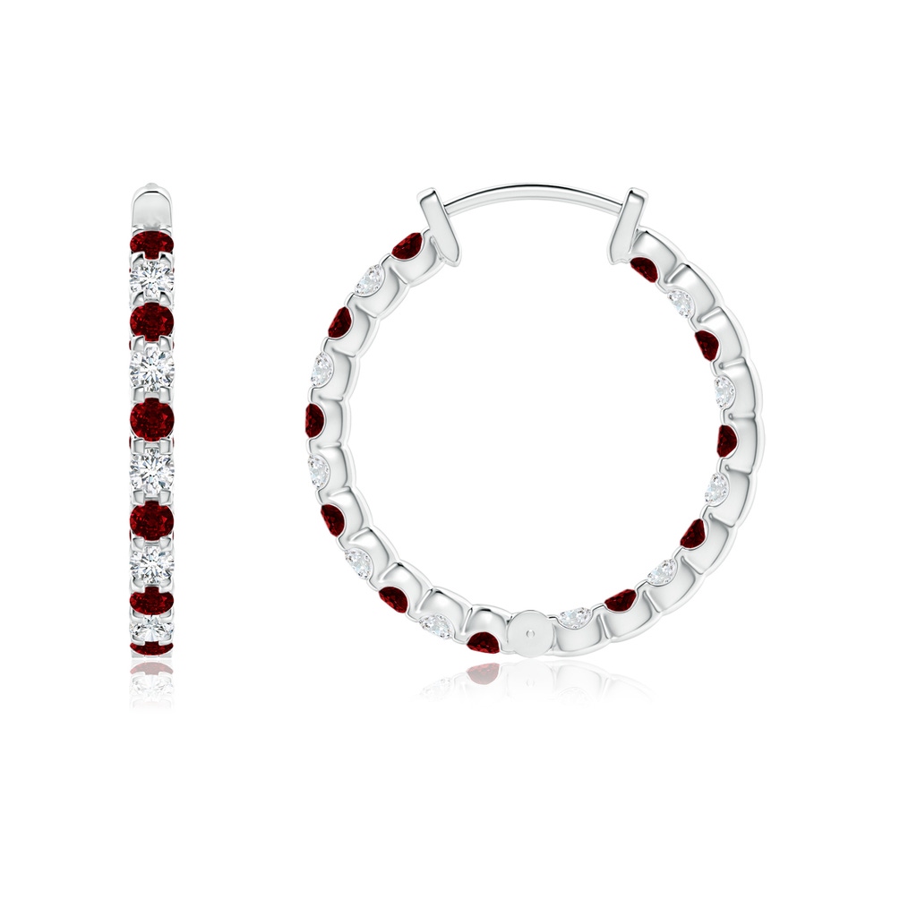 1.5mm AAAA Prong-Set Ruby and Diamond Inside Out Hoop Earrings in P950 Platinum Side 199