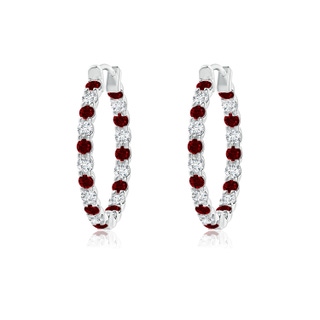 1.5mm AAAA Prong-Set Ruby and Diamond Inside Out Hoop Earrings in White Gold