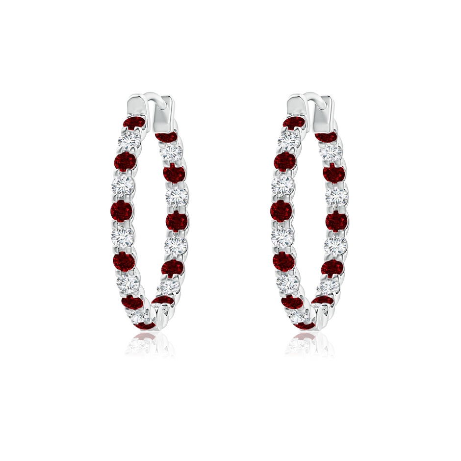 1.5mm AAAA Prong-Set Ruby and Diamond Inside Out Hoop Earrings in White Gold 