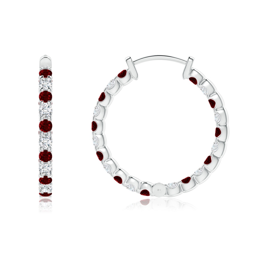 1.5mm AAAA Prong-Set Ruby and Diamond Inside Out Hoop Earrings in White Gold side 199
