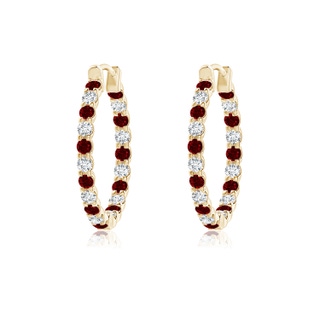 1.5mm AAAA Prong-Set Ruby and Diamond Inside Out Hoop Earrings in Yellow Gold