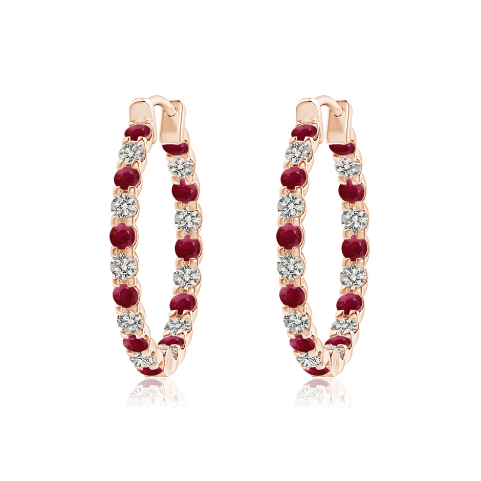 1.7mm A Prong-Set Ruby and Diamond Inside Out Hoop Earrings in Rose Gold 