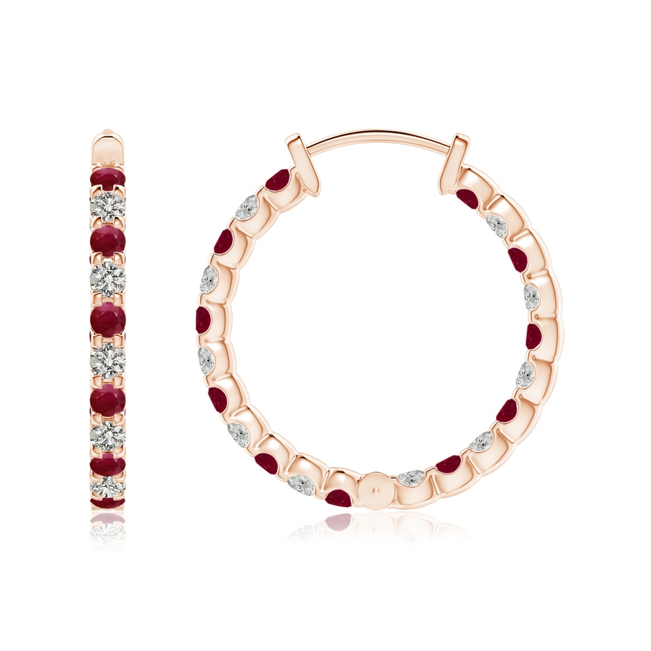 1.7mm A Prong-Set Ruby and Diamond Inside Out Hoop Earrings in Rose Gold side 199