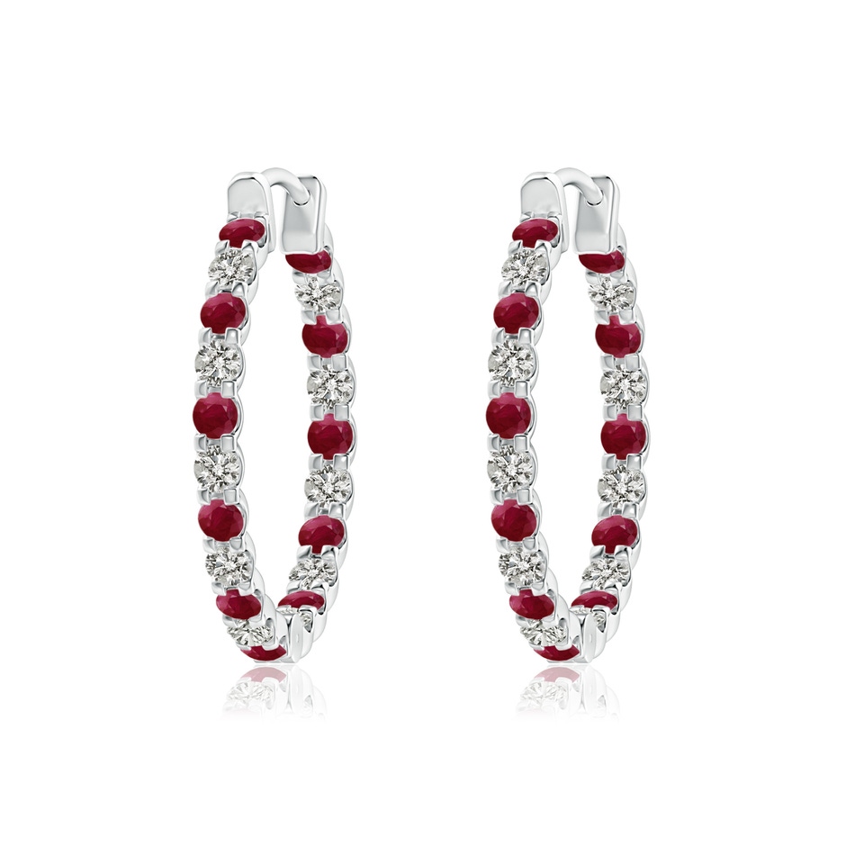 1.7mm A Prong-Set Ruby and Diamond Inside Out Hoop Earrings in White Gold 