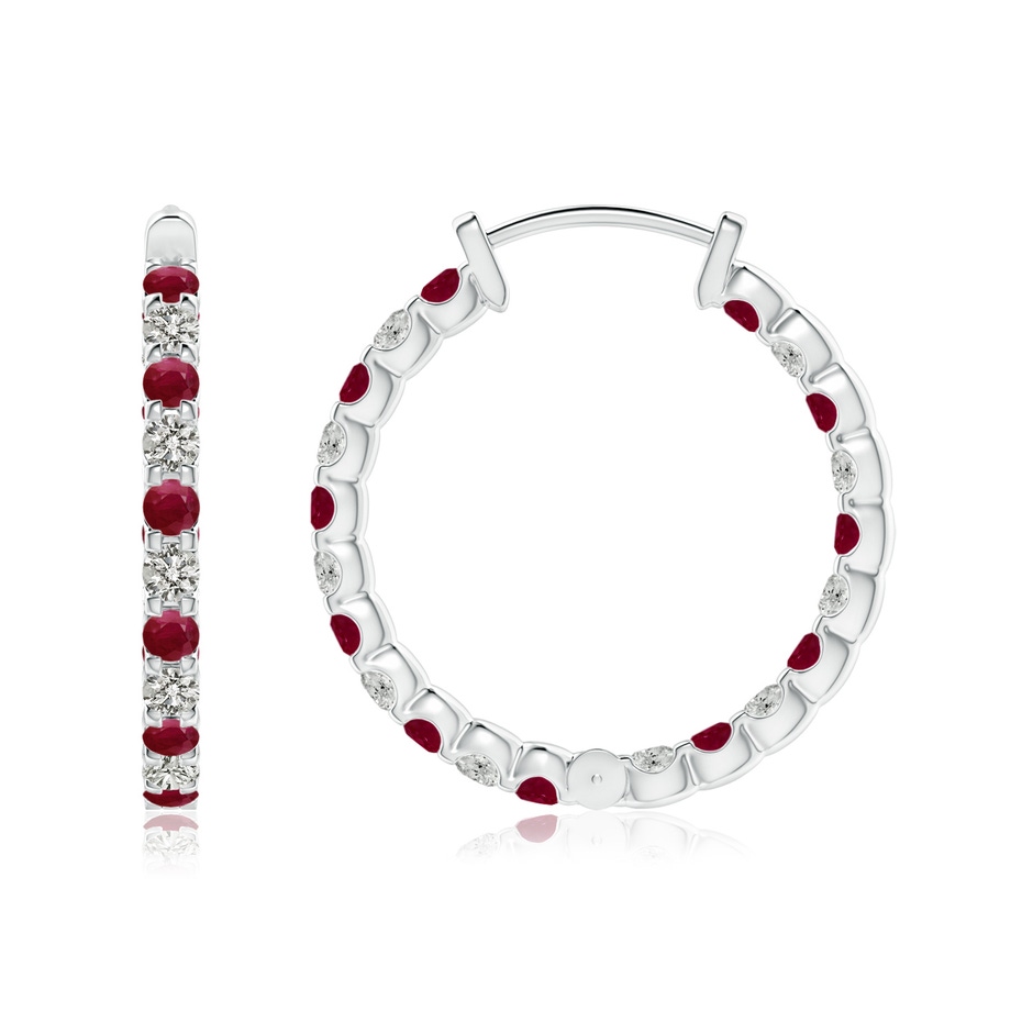 1.7mm A Prong-Set Ruby and Diamond Inside Out Hoop Earrings in White Gold side 199