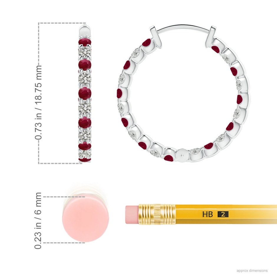 1.7mm A Prong-Set Ruby and Diamond Inside Out Hoop Earrings in White Gold ruler