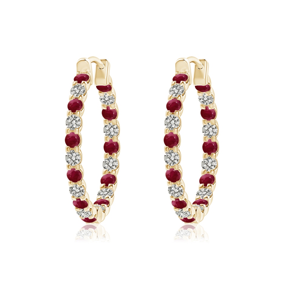 1.7mm A Prong-Set Ruby and Diamond Inside Out Hoop Earrings in Yellow Gold 