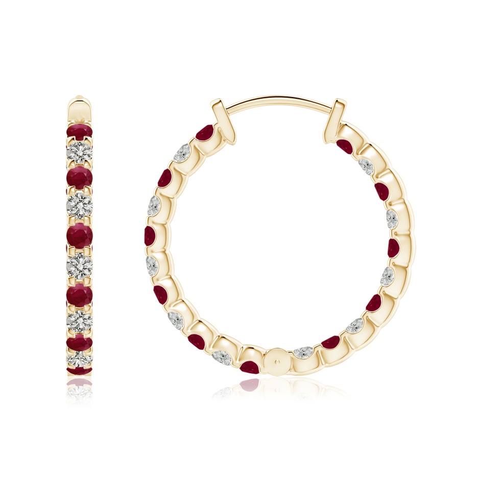1.7mm A Prong-Set Ruby and Diamond Inside Out Hoop Earrings in Yellow Gold side 199