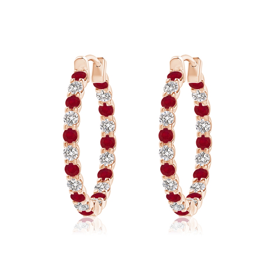 1.7mm AA Prong-Set Ruby and Diamond Inside Out Hoop Earrings in Rose Gold 
