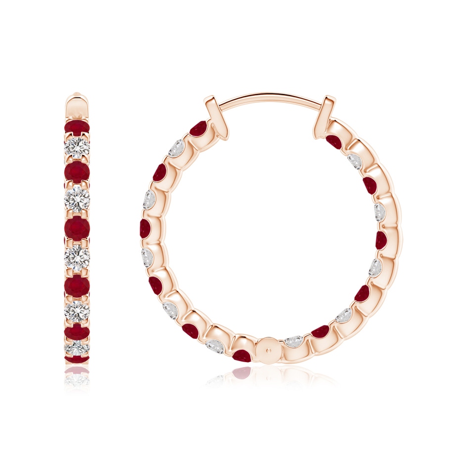 1.7mm AA Prong-Set Ruby and Diamond Inside Out Hoop Earrings in Rose Gold side 199
