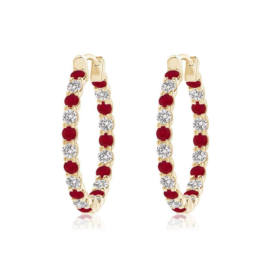 1.7mm AA Prong-Set Ruby and Diamond Inside Out Hoop Earrings in Yellow Gold 