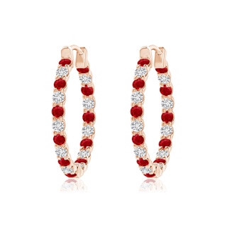 1.7mm AAA Prong-Set Ruby and Diamond Inside Out Hoop Earrings in Rose Gold