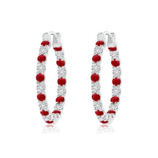 1.7mm AAA Prong-Set Ruby and Diamond Inside Out Hoop Earrings in White Gold