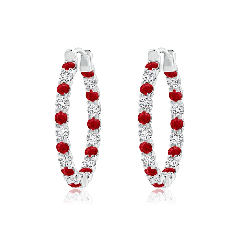 1.7mm AAA Prong-Set Ruby and Diamond Inside Out Hoop Earrings in White Gold 