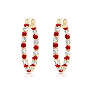 1.7mm AAA Prong-Set Ruby and Diamond Inside Out Hoop Earrings in Yellow Gold