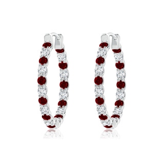 1.7mm AAAA Prong-Set Ruby and Diamond Inside Out Hoop Earrings in P950 Platinum