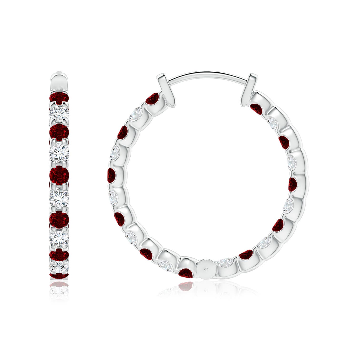 1.7mm AAAA Prong-Set Ruby and Diamond Inside Out Hoop Earrings in P950 Platinum