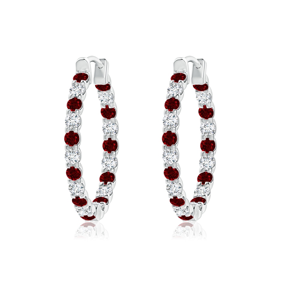 1.7mm AAAA Prong-Set Ruby and Diamond Inside Out Hoop Earrings in White Gold 