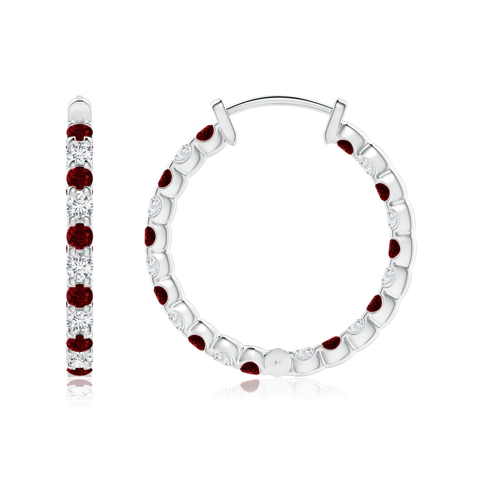 1.7mm AAAA Prong-Set Ruby and Diamond Inside Out Hoop Earrings in White Gold side 199