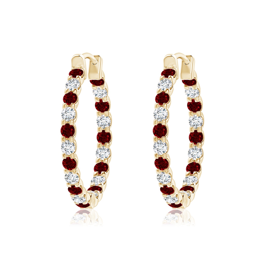 1.7mm AAAA Prong-Set Ruby and Diamond Inside Out Hoop Earrings in Yellow Gold 