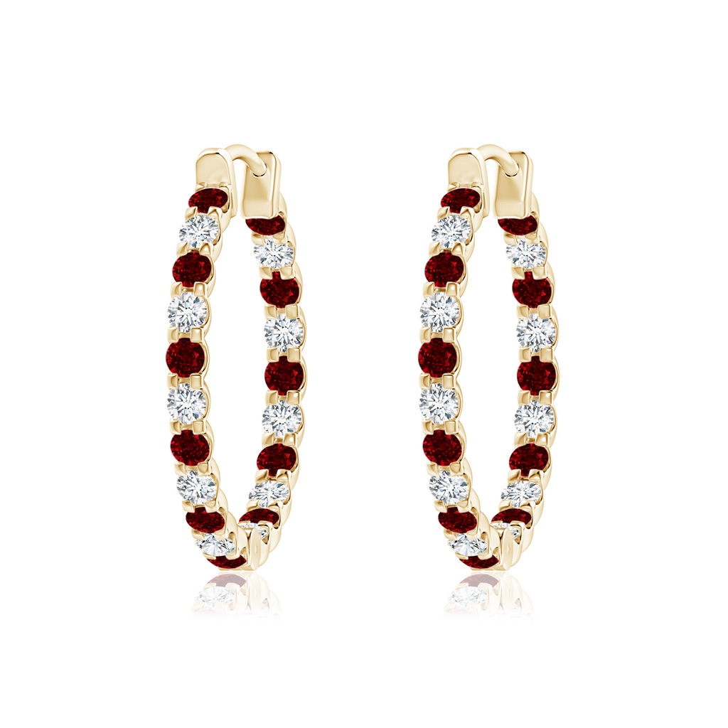 1.7mm AAAA Prong-Set Ruby and Diamond Inside Out Hoop Earrings in Yellow Gold
