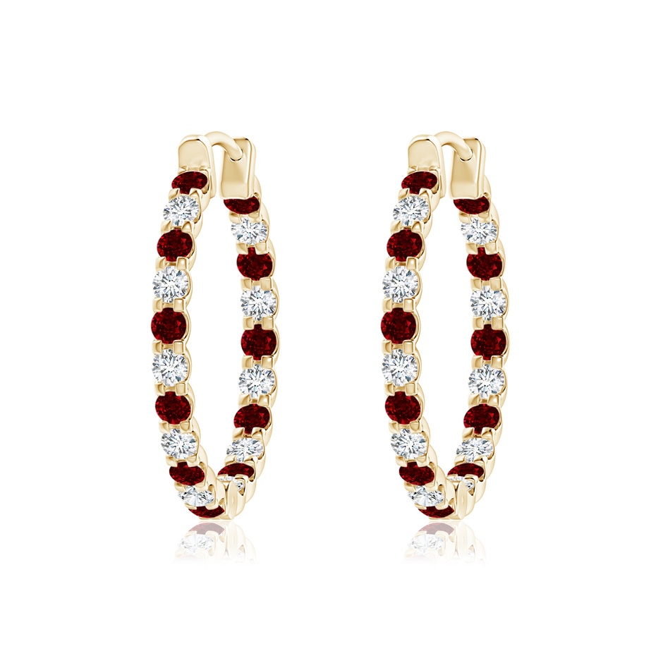 1.7mm AAAA Prong-Set Ruby and Diamond Inside Out Hoop Earrings in Yellow Gold 