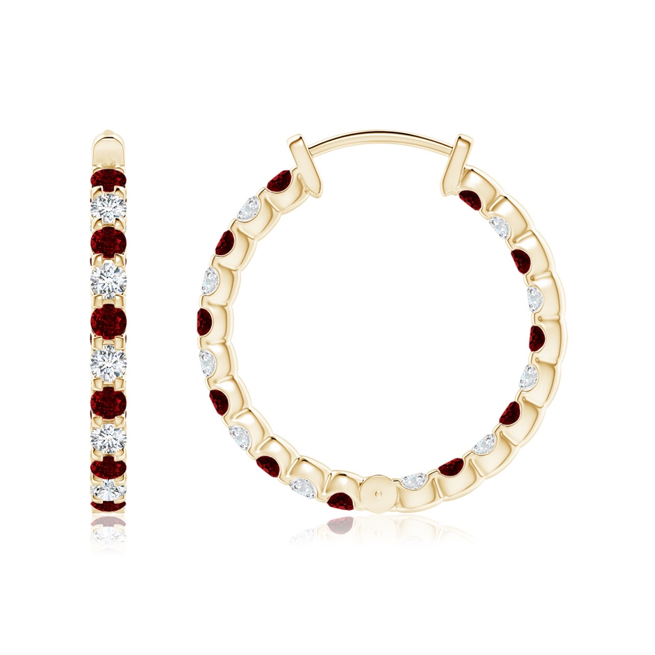 1.7mm AAAA Prong-Set Ruby and Diamond Inside Out Hoop Earrings in Yellow Gold side 199