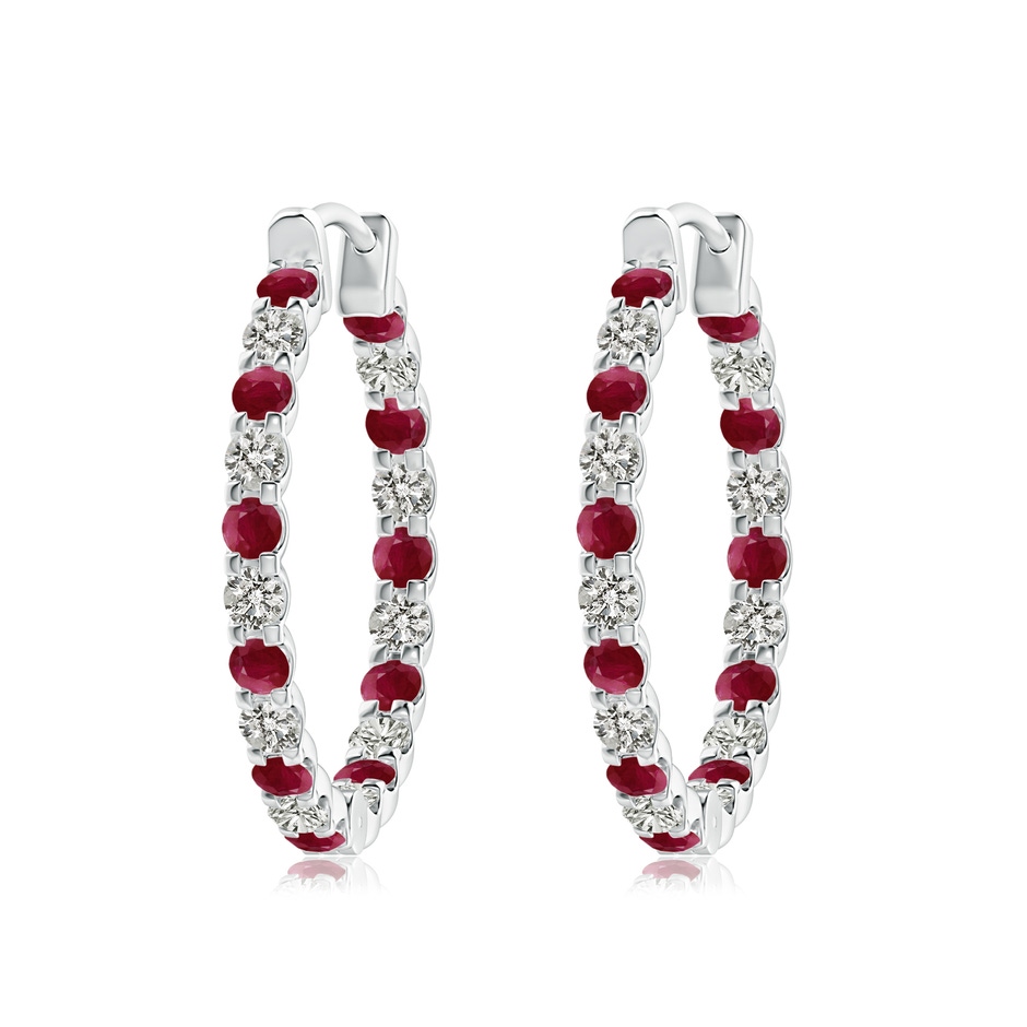 2.5mm A Prong-Set Ruby and Diamond Inside Out Hoop Earrings in P950 Platinum 