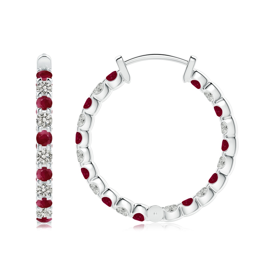 2.5mm A Prong-Set Ruby and Diamond Inside Out Hoop Earrings in White Gold side 199