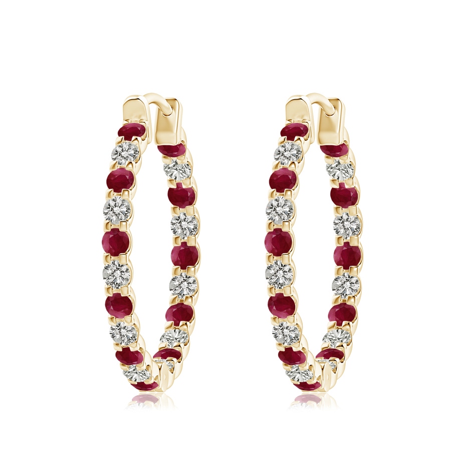 2.5mm A Prong-Set Ruby and Diamond Inside Out Hoop Earrings in Yellow Gold 