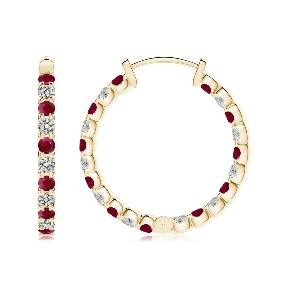 2.5mm A Prong-Set Ruby and Diamond Inside Out Hoop Earrings in Yellow Gold side 199