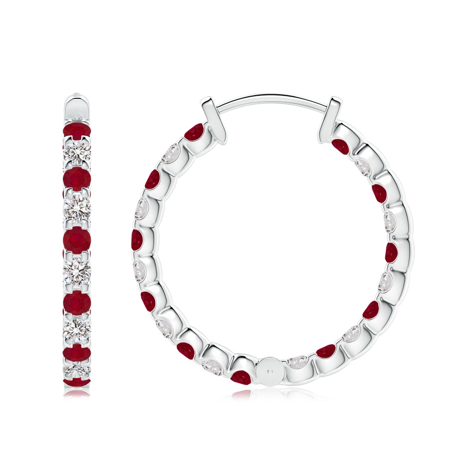2.5mm AA Prong-Set Ruby and Diamond Inside Out Hoop Earrings in White Gold side 199