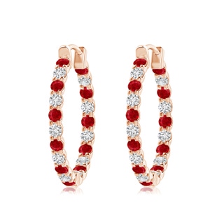 2.5mm AAA Prong-Set Ruby and Diamond Inside Out Hoop Earrings in 10K Rose Gold