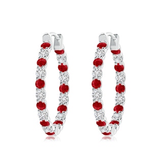 2.5mm AAA Prong-Set Ruby and Diamond Inside Out Hoop Earrings in P950 Platinum