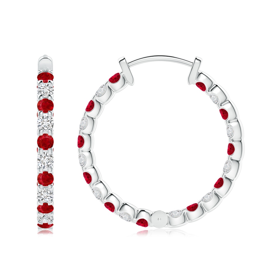 2.5mm AAA Prong-Set Ruby and Diamond Inside Out Hoop Earrings in White Gold side 199