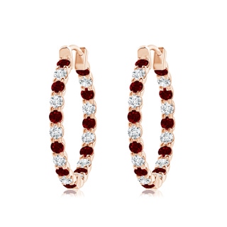 2.5mm AAAA Prong-Set Ruby and Diamond Inside Out Hoop Earrings in 18K Rose Gold