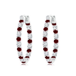 2.5mm AAAA Prong-Set Ruby and Diamond Inside Out Hoop Earrings in P950 Platinum