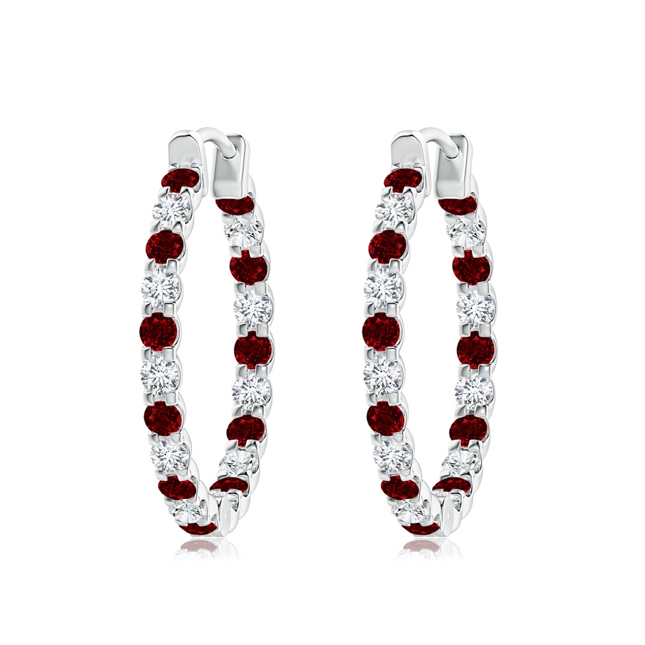 2.5mm AAAA Prong-Set Ruby and Diamond Inside Out Hoop Earrings in P950 Platinum 