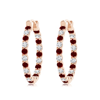 2.5mm AAAA Prong-Set Ruby and Diamond Inside Out Hoop Earrings in Rose Gold
