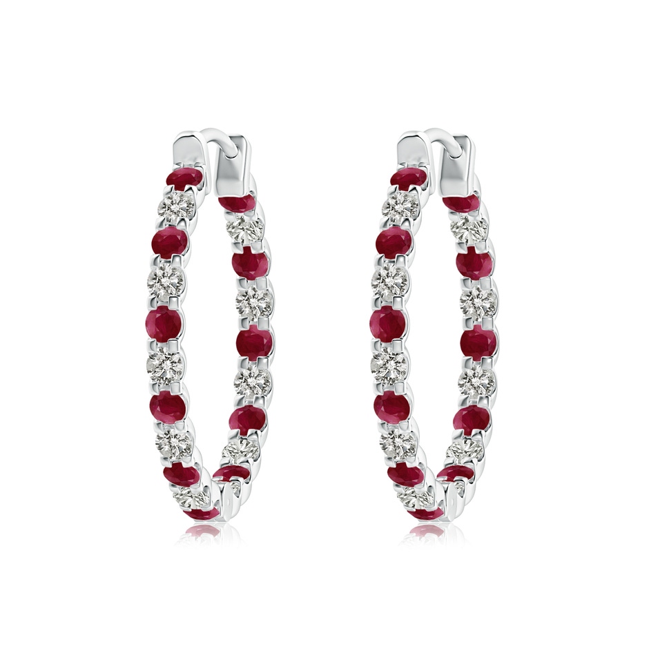 2mm A Prong-Set Ruby and Diamond Inside Out Hoop Earrings in White Gold 