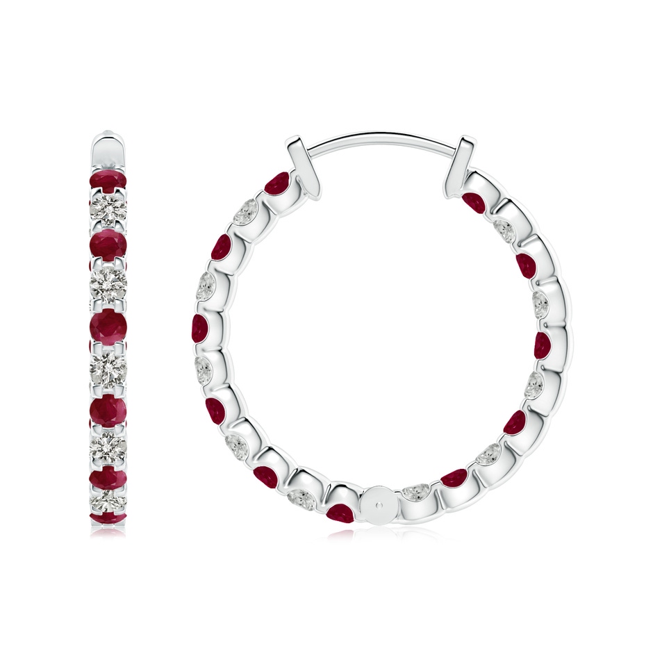 2mm A Prong-Set Ruby and Diamond Inside Out Hoop Earrings in White Gold side 199