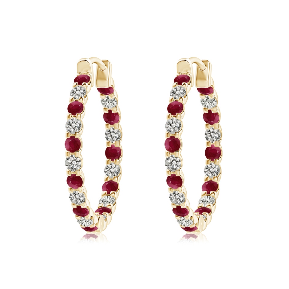 2mm A Prong-Set Ruby and Diamond Inside Out Hoop Earrings in Yellow Gold 