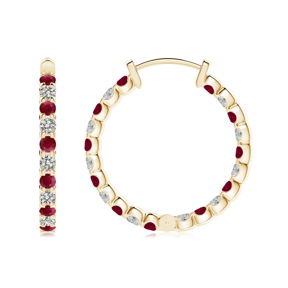 2mm A Prong-Set Ruby and Diamond Inside Out Hoop Earrings in Yellow Gold side 199