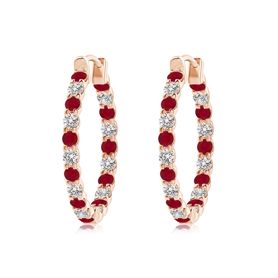 2mm AA Prong-Set Ruby and Diamond Inside Out Hoop Earrings in Rose Gold 