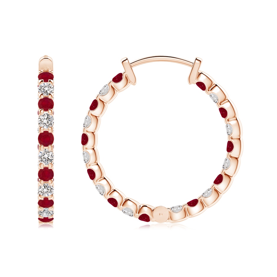 2mm AA Prong-Set Ruby and Diamond Inside Out Hoop Earrings in Rose Gold side 199