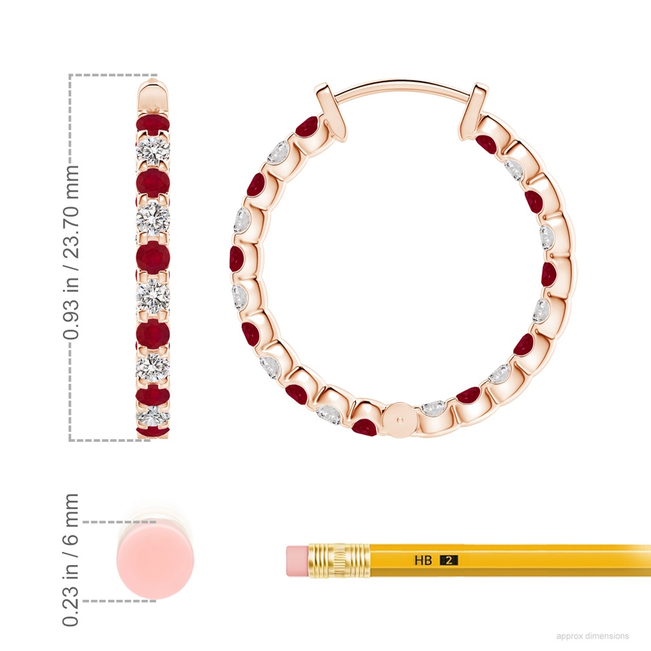 2mm AA Prong-Set Ruby and Diamond Inside Out Hoop Earrings in Rose Gold ruler