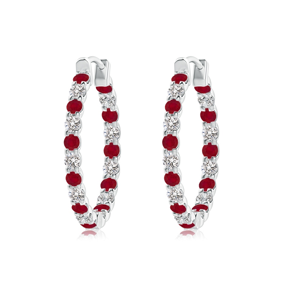 2mm AA Prong-Set Ruby and Diamond Inside Out Hoop Earrings in White Gold 