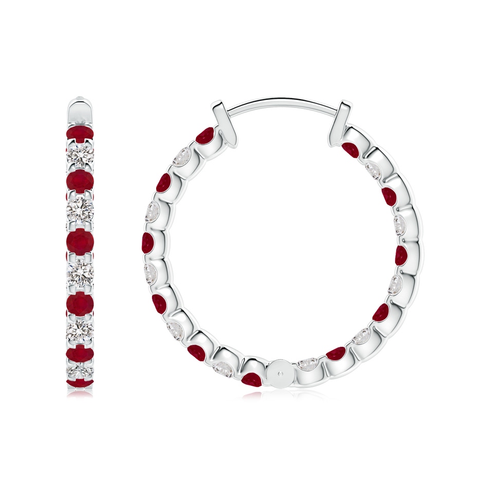 2mm AA Prong-Set Ruby and Diamond Inside Out Hoop Earrings in White Gold side 199